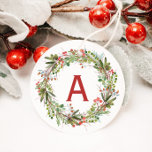 Etiquetas Para Lembrancinhas Linda Wreath Winter Christmas<br><div class="desc">Morangos verdes-vermelhos e galhos inverno cupins favoritos. Personalizável!</div>