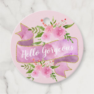 Etiquetas Para Lembrancinhas Lindo Floral Cor-de-rosa Hello Magnífico Dourado F