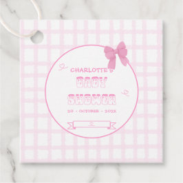 Etiquetas Para Lembrancinhas Lindo Laço Xadrez Rosa Pastel Baby Shower Quadrado