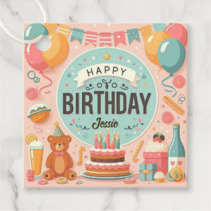 Etiquetas Para Lembrancinhas Lindo Urso de Pelúcia Rosa Pastel Feliz Aniversári