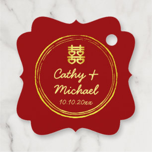 Etiquetas Para Lembrancinhas logotipo de selo de casamento chinês de casal verm