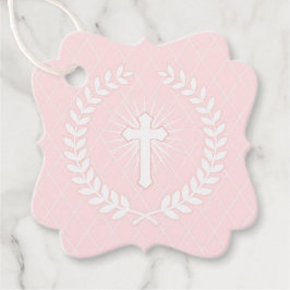 Etiquetas Para Lembrancinhas Louro Rosa e Branco Religioso com Cruz