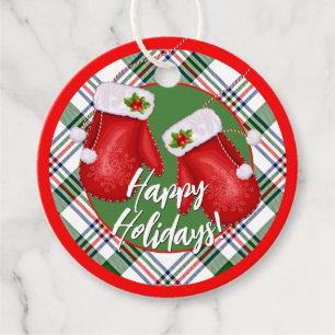 Etiquetas Para Lembrancinhas Luvas personalizadas do Papai Noel no padrão xadre