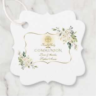 Etiquetas Para Lembrancinhas Luxo Flores Brancas Douradas Comunhão Sagrado