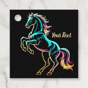 Etiquetas Para Lembrancinhas Luz Neon de Cavalo Efeito Glitch Estilo Retro