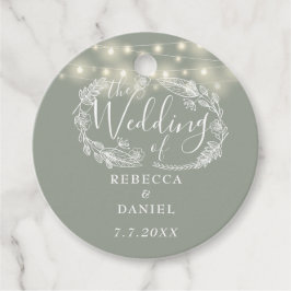 Etiquetas Para Lembrancinhas Luzes de Corda Floral Verde Sálvia Casamento