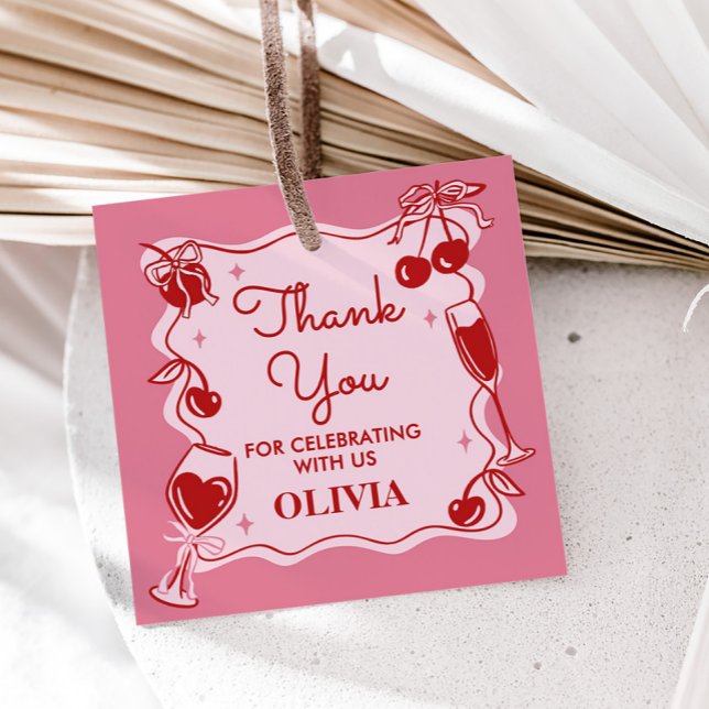 Etiquetas Para Lembrancinhas Mão Suja Trinta Festa de aniversário Quadrada (Hand Drawn Cherry Dirty Thirty Birthday Party Favor Tags)