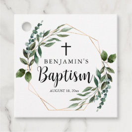 Etiquetas Para Lembrancinhas Marca de Favor de Batismo Folhagem Verde Aquarela