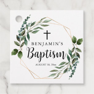 Etiquetas Para Lembrancinhas Marca de Favor de Batismo Folhagem Verde Aquarela 