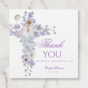 Etiquetas Para Lembrancinhas Marcador de Favor de Batismo Cruz Floral Lavanda