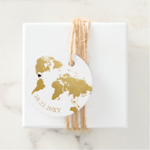 Etiquetas Para Lembrancinhas Marcadores de Favor Elegante Mapa Mundial Dourado