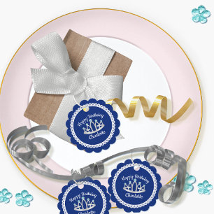 Etiquetas Para Lembrancinhas Marcas de Favor da Princesa Azul Real Tiara Round