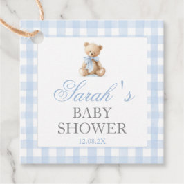 Etiquetas Para Lembrancinhas Marcas de Favor de Baby Shower do Urso Xadrez Azul