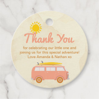 Etiquetas Para Lembrancinhas Marcas de Favor de Baby Shower Retro Surf Rosa e A