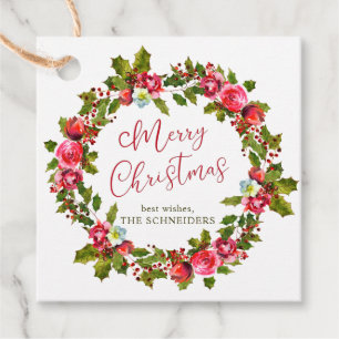 Etiquetas Para Lembrancinhas Marcas de Favor de Natal com Coroa Floral Vermelha