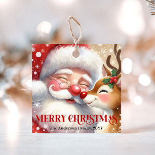 Etiquetas Para Lembrancinhas Marcas de Presente de Natal com Cute Santa Rudolph