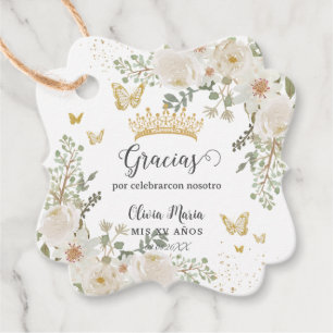 Etiquetas Para Lembrancinhas Marfim Branco Floral Quinceanera Doce 16 Bilíngue