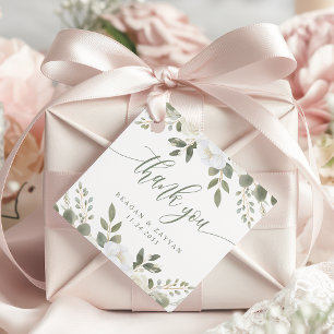 Etiquetas Para Lembrancinhas Marfim e Sage Chic Floral Obrigada Casamento