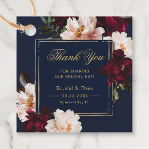Etiquetas Para Lembrancinhas Marinho Azul-Floral -Blush Moody Burgundy Escuro