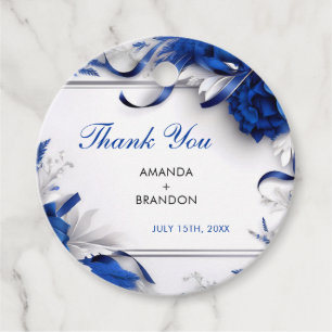 Etiquetas Para Lembrancinhas Marinho Chic Blue & Silver Flowers Fitas Casamento