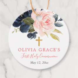 Etiquetas Para Lembrancinhas Marinho cor-de-rosa pincelado, floral, primeira co