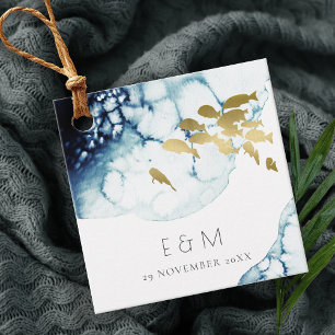 ETIQUETAS PARA LEMBRANCINHAS MARINHO DOURADO ELEGANTE SOB ÁGUA MONOGRAMA DE PE