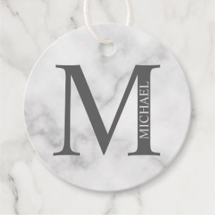 Etiquetas Para Lembrancinhas Mármore Branco Monograma Personalizado e Nome
