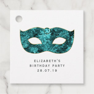 Etiquetas Para Lembrancinhas Máscara e Damasco do Mascarada de Teal Vintage