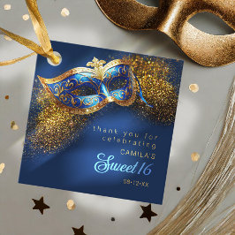 Etiquetas Para Lembrancinhas Mascarada Mask Sweet 16 Blue Dourado ID1032