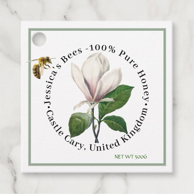 Etiquetas Para Lembrancinhas Mel Jar Neck Tag com Flor e Abelha de Magnolia (Frente)