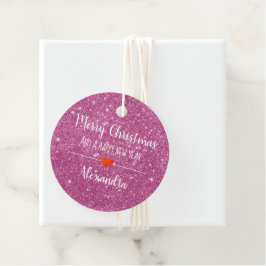 Etiquetas Para Lembrancinhas Merry Christmas pink glitter name Favor Tag