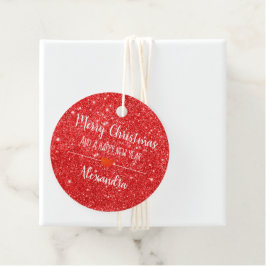 Etiquetas Para Lembrancinhas Merry Christmas red glitter name Favor Tag