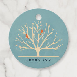 Etiquetas Para Lembrancinhas Modern Orange Birds em uma grande árvore Obrigado