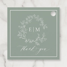 Etiquetas Para Lembrancinhas Modern Sage Green Leafy Crest Monograma Casamento
