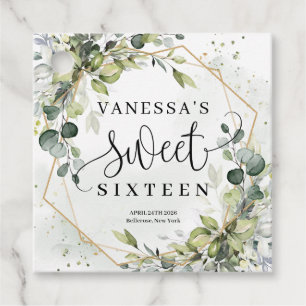 Etiquetas Para Lembrancinhas Mola aquática verde e moldura dourada doce 16º