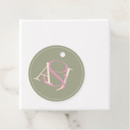 Etiquetas Para Lembrancinhas Monogram Minimalist Sage Green & Rose Pink Wedding