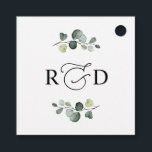 Etiquetas Para Lembrancinhas Monograma de Agradecimento de Casamento Rustic Gre<br><div class="desc">Projetado para coordenar com nossa coleção Boho Greenery,  esta etiqueta personalizável apresenta ramos de eucalipto em aquarela com texto gráfico em caligrafia,  combinado com uma serifa clássica em preto. Itens correspondentes disponíveis.</div>