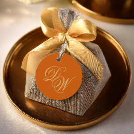 Etiquetas Para Lembrancinhas Monograma de Casamento Laranja Queimado Simples de