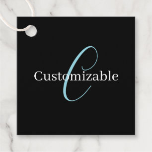 Etiquetas Para Lembrancinhas Monograma de letra cursiva editável Preto Azul Bra