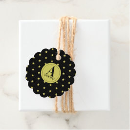 Etiquetas Para Lembrancinhas Monograma de padrão Elegante Dourado e preto