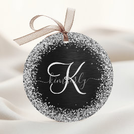 Etiquetas Para Lembrancinhas Monograma do Sparkle Preto com Glitter de Prata Pe