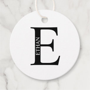 Etiquetas Para Lembrancinhas Monograma e Nome Personalizados Preto e Branco Fav