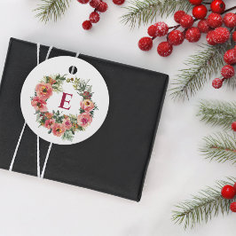 Etiquetas Para Lembrancinhas Monograma Feriado Fé-Rosa Joy Wreath Botânico