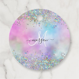 Etiquetas Para Lembrancinhas Monograma Holográfico Glitter Arco-Íris Pastel