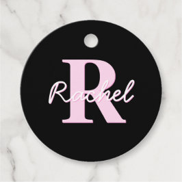 Etiquetas Para Lembrancinhas Monograma Personalizável Fofo | Rosa Claro e Preto