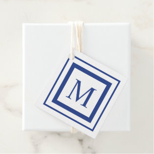 Etiquetas Para Lembrancinhas Monograma real de fronteira azul e branco