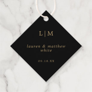 Etiquetas Para Lembrancinhas Monograma Simples Preto e Dourado Elegante Casamen