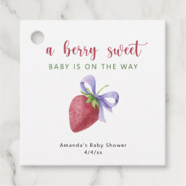 Etiquetas Para Lembrancinhas Morango de aquarela e Chá de fraldas de arco roxo
