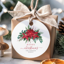 Etiquetas Para Lembrancinhas Natal de Script Floral do Elegante Red Poinsettia