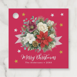 Etiquetas Para Lembrancinhas Natal Elegante Floral Vermelho Personalizado Festa